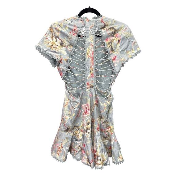 Zimmermann Floral Lace-UpโBack Mini Dress, Size 6 US - Picture 10 of 16